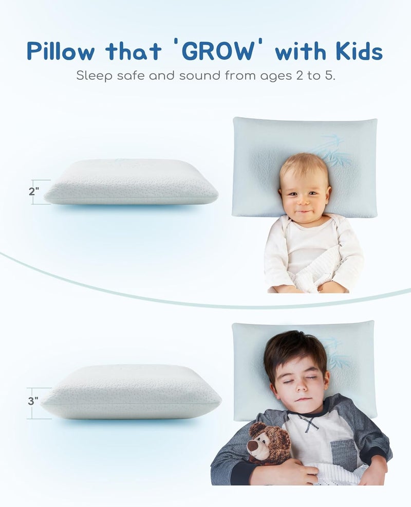 ATTABABY Toddler Pillow, Adjustable Memory Foam Small/Mini Pillow for Toddler 2 Years & Above, for Kids Sleeping, Napping or Traveling, Washable No Zipper Pillowcase, 13” x 18”, Blue - Image 2